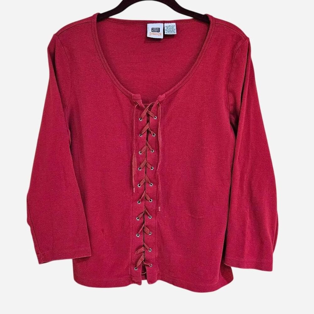 y2k grunge indie sleaze red lace up top